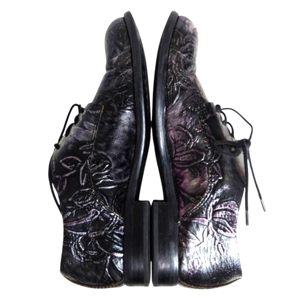 Patricia Nash Black Silver Leather Floral Embossed Lace-Up Oxford Loafers 6.5M - Picture 10 of 15